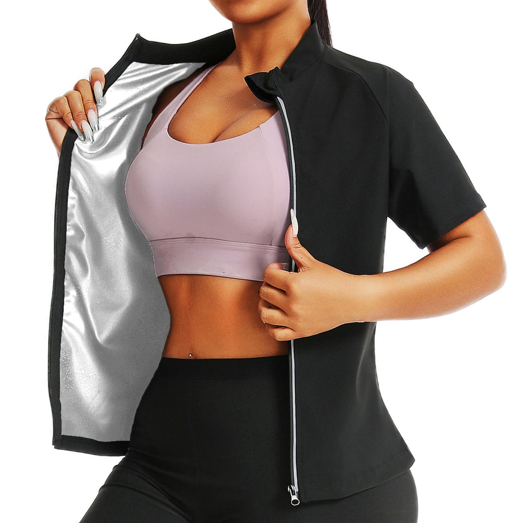 🔥【Sweat Workout】Women's Sauna Suit | High Neck Waist Trainer | Fitness Running Jacket
