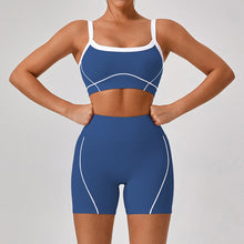 Lade das Bild in den Galerie-Viewer, 「Nude Statement」Color Block Yoga Set ✨ Built-in Bra Cami &amp; Shorts
