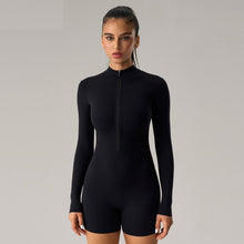 Charger l&#39;image dans la galerie, 「Bodysuit Queen」Long Sleeve Zip-Up Jumpsuit ✨ Nylon Yoga Outfit with Booty Lift
