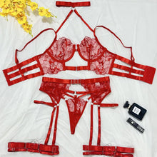 Charger l&#39;image dans la galerie, 「Black Rose」Lace Bondage Lingerie Set ✨ Sheer Teddy &amp; Corset 2-in-1
