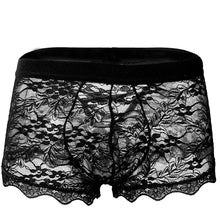 Cargar imagen en el visor de la galería, Men&#39;s Erotic Panties Lace Back Tie Transparent Mesh Low Rise Boxer Briefs
