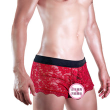 Cargar imagen en el visor de la galería, Men&#39;s Erotic Panties Lace Back Tie Transparent Mesh Low Rise Boxer Briefs
