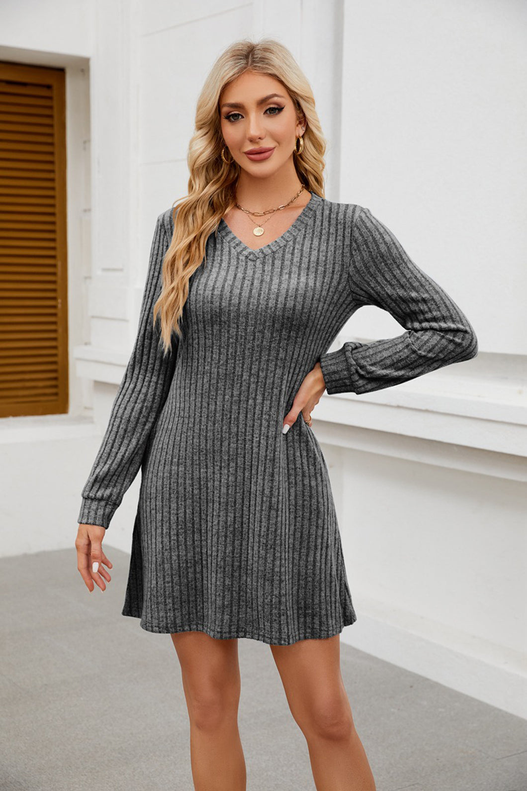 「Cloud Touch」Ribbed Dress with Pockets ✨ Brushed Polyester Daily Dress
