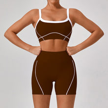 Lade das Bild in den Galerie-Viewer, 「Nude Statement」Color Block Yoga Set ✨ Built-in Bra Cami &amp; Shorts
