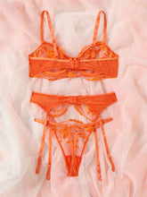 Charger l&#39;image dans la galerie, Ensemble de lingerie en dentelle pour femmes 3 pièces Bralette soutien-gorge et culotte Ensemble de lingerie à bretelles Bretelles Sous-vêtements en maille Déshabillé
