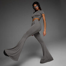 Charger l&#39;image dans la galerie, 「Lazy Chic」Sports Leisure Set ✨ Crop Top &amp; Flare Pants Yoga Outfit
