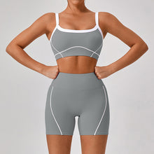 Lade das Bild in den Galerie-Viewer, 「Nude Statement」Color Block Yoga Set ✨ Built-in Bra Cami &amp; Shorts
