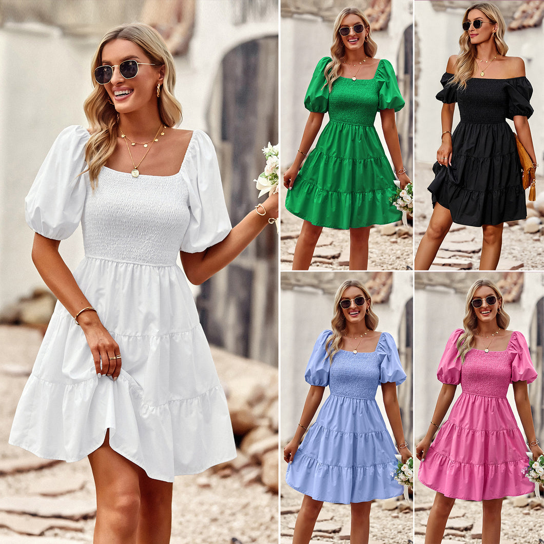 💃【French Style】Square Neck A-Line Dress | High Waist Office Dress