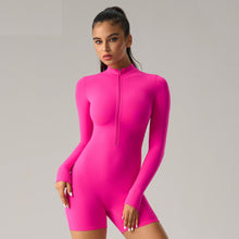 Charger l&#39;image dans la galerie, 「Bodysuit Queen」Long Sleeve Zip-Up Jumpsuit ✨ Nylon Yoga Outfit with Booty Lift
