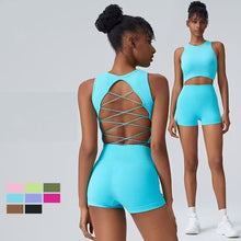 Charger l&#39;image dans la galerie, 「Back Beauty」Seamless Yoga Set ✨ Crisscross Top &amp; High-Waist Shorts
