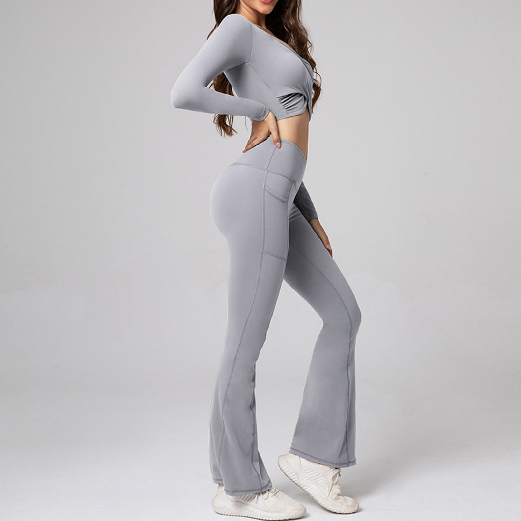 「Cozy Crisscross」V-Neck Yoga Set ✨ Flare Leg Winter Outfit Women's