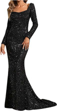 Cargar imagen en el visor de la galería, 「Galaxy Queen」Sequin Mermaid Dress ✨ Trumpet Sleeve Gown with Deep V-Neck
